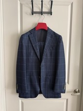 SUITSUPPLY Havana Patch Men Suit 34R Blue Slim Wool Stretch 2-PC