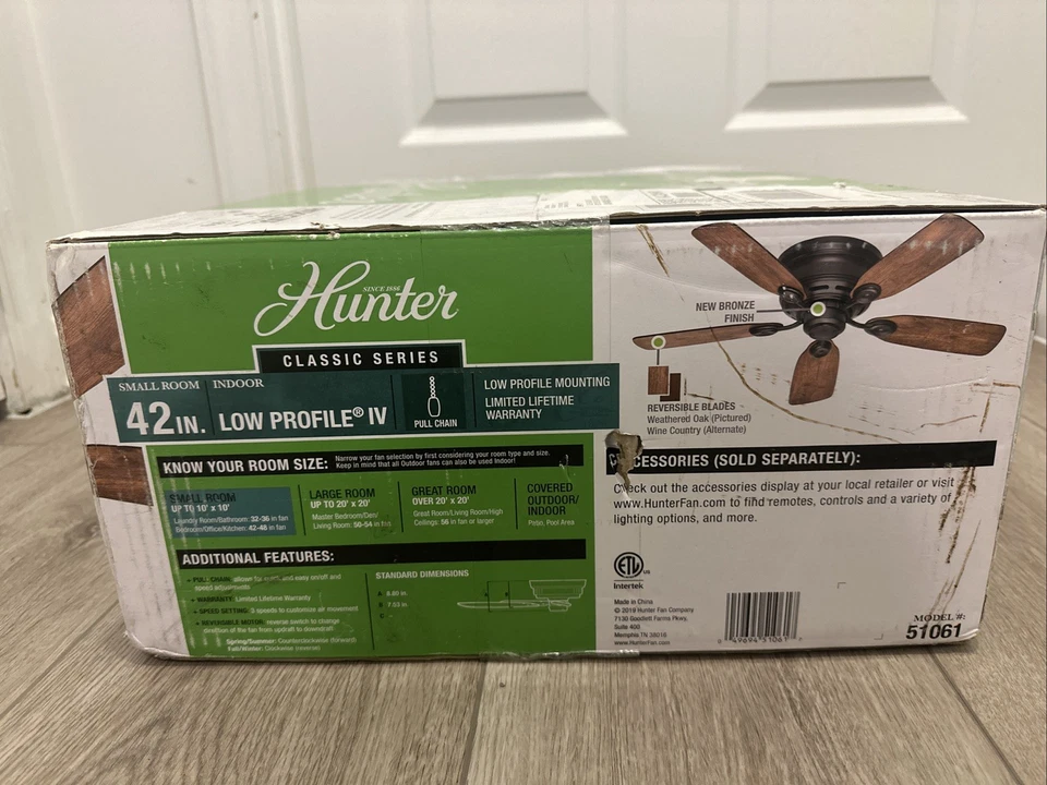 Hunter 42” Ceiling Fan Low Profile New Bronze Finish Model 51061 NIB - Image 2 of 4