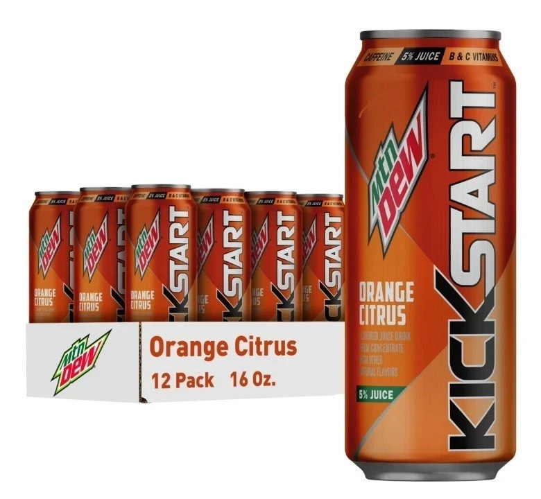 Mountain Dew Kickstart, Orange Citrus, 92mg Caffeine, Vitamins B