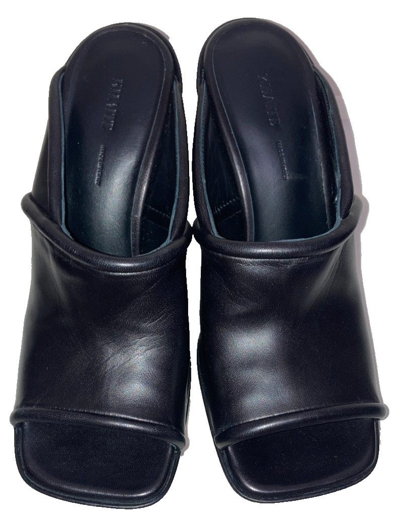 KHAITE Stagg 105 Black Leather Wedge Mule Slide Sandals 37 6.5 7