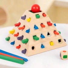 Wooden Pyramid Stick Pulling Game Develops Fine Movement Skills for Toddlers