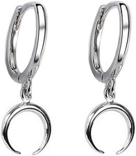 Tiny Moon Dangle Hoop Earrings for Women Girls Teens S925 Sterling Silver Charms