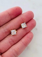 Gold Filled 8mm CZ Princess Cut Stud Earrings
