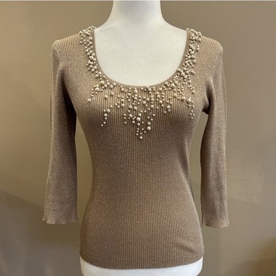 Vintage August Silk Beaded Top with Pearls