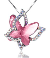 Gift Butterfly Birthstone Crystal Necklace, Silver Tone with 18  2  