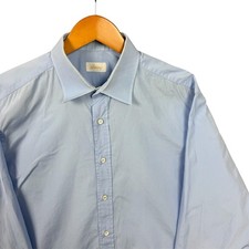 Brioni Shirt Mens 16.5 42 Blue Solid Dress Long Sleeve Cotton Made In Italy