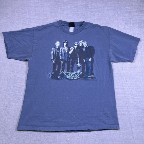 Giant Mens Blue Aerosmith Just Push Play World Tour Crew Neck Graphic T-Shirt