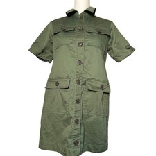 J. Crew Womens Green Short Sleeve Button Down Utility Casual Basic Mini Dress