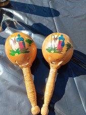 Pair Of Hand Painted And Made Maracas From Mexico
