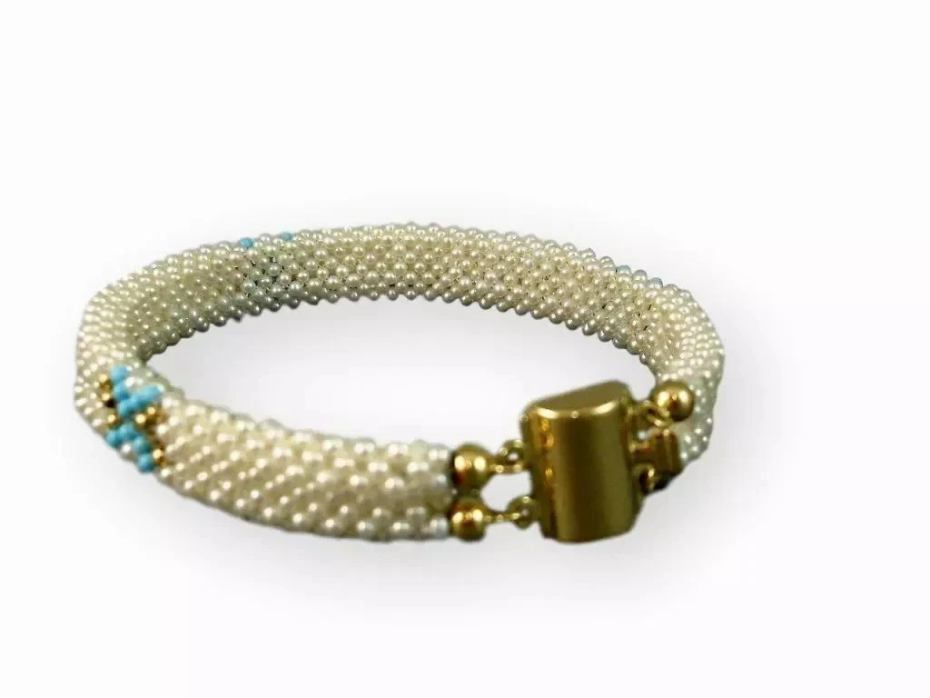 Bracciale Sottile Fatto A Mano – Placcato Oro Giallo Con Turchesi – Regalo Donna - Foto 4