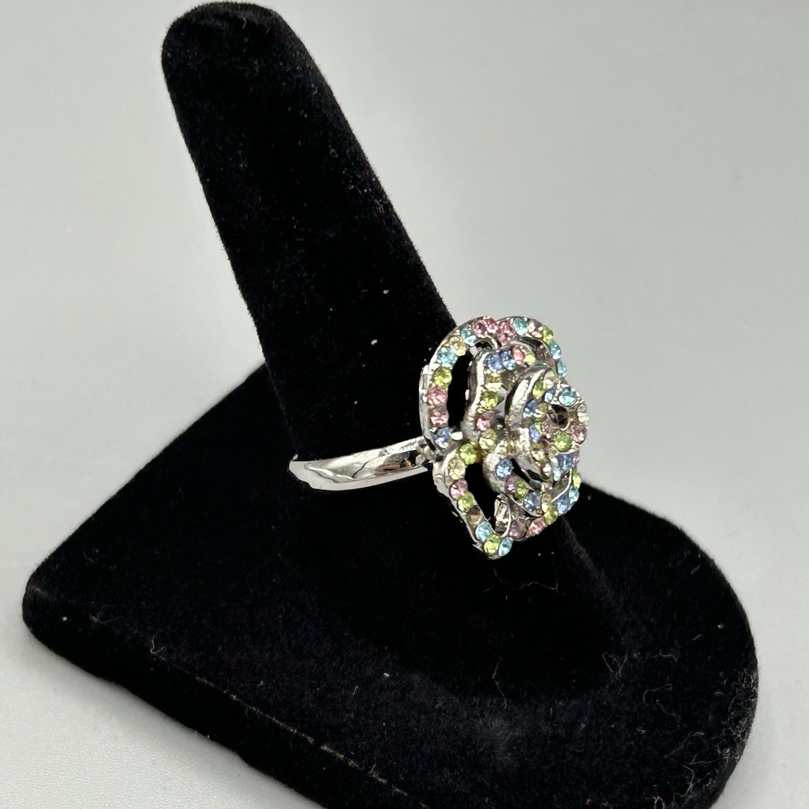 Adjustable Multicolor Crystal Flower Ring Silver … - image 4