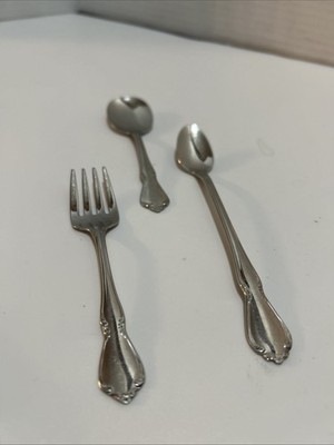 3 Oneidacraft Deluxe Stainless Infant Toddler Set Chateau Utensils Spoons Fork