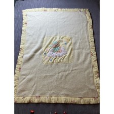 Vintage Quiltex Baby Blanket Teddy Bear Cloud Moon Stars Yellow Cream 34x37 USA