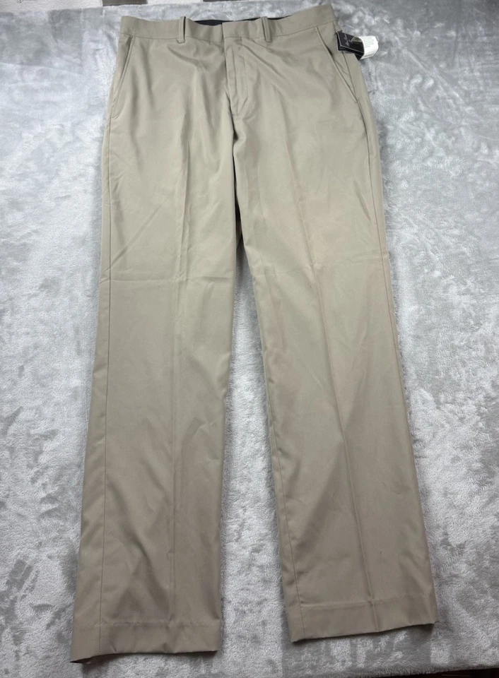 Alan Flusser Golf Pants 34x32 Micro-Tech Flat Front Khaki NWT Read - Image 2 of 4