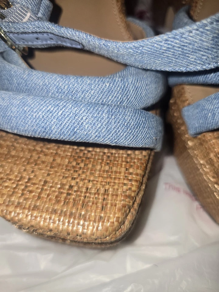 Sandalias para mujer Sam Edelman Tibby azul denim con tacón de cuña zapatos talla 12. Foto 3 de 4