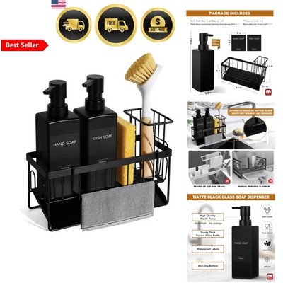 Dish Soap Dispenser with Sponge Holder Matte Black Kitchen Soap Bottle Set