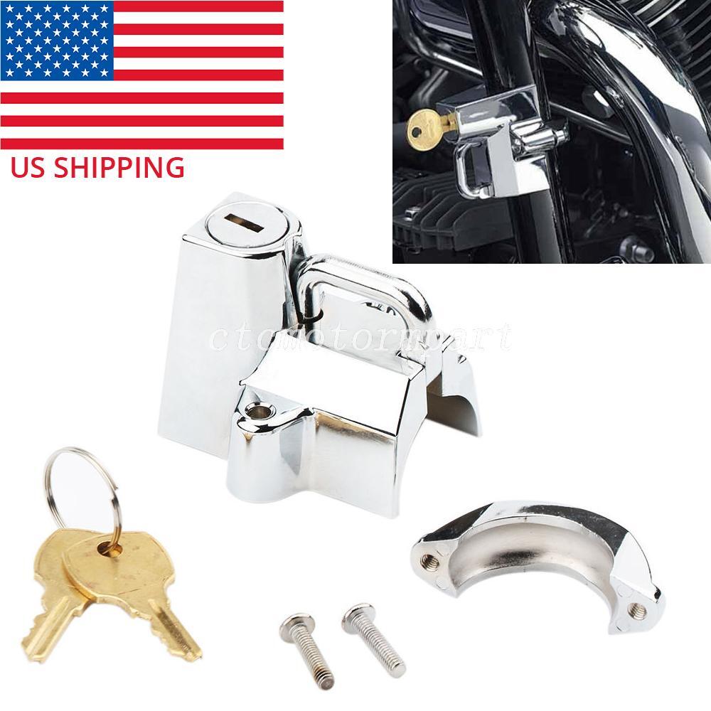 Chrome Universal Handle Bar Helmet Lock For Harley Davidson Street Glide  Touring