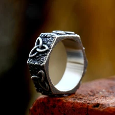Vintage Hexagon Celtic Knot Nut Shape Wedding Ring Stainless Steel Retro Band