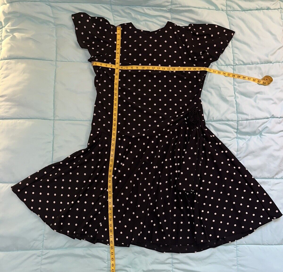 Vintage Dress Polka Dot Flounce Sleeve Twirl Skir… - image 11