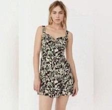 FREE PEOPLE black and green floral skater dress 