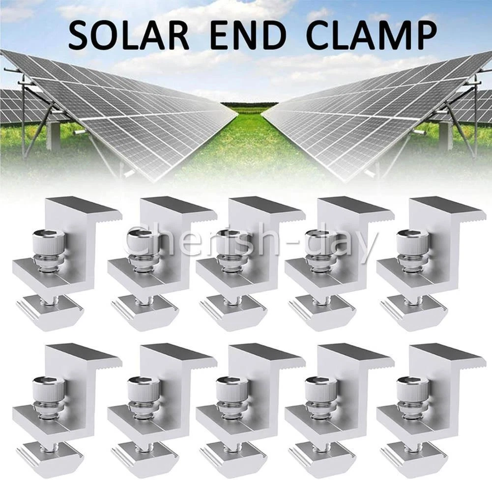 10X 35mm Solar Panel Rail Bracket Mounting Kit Aluminium Fixing End Clamps