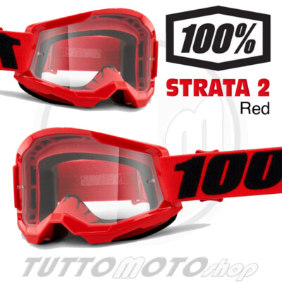 MASCHERINA OCCHIALI MASCHERA DA CROSS ENDURO 100% STRATA 2 RED TRASPARENTI  | eBay