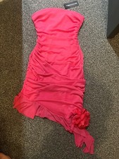 PETITE FUCHSIA RUCHED MINI DRESS WITH ROSE DETAIL SIZE 4