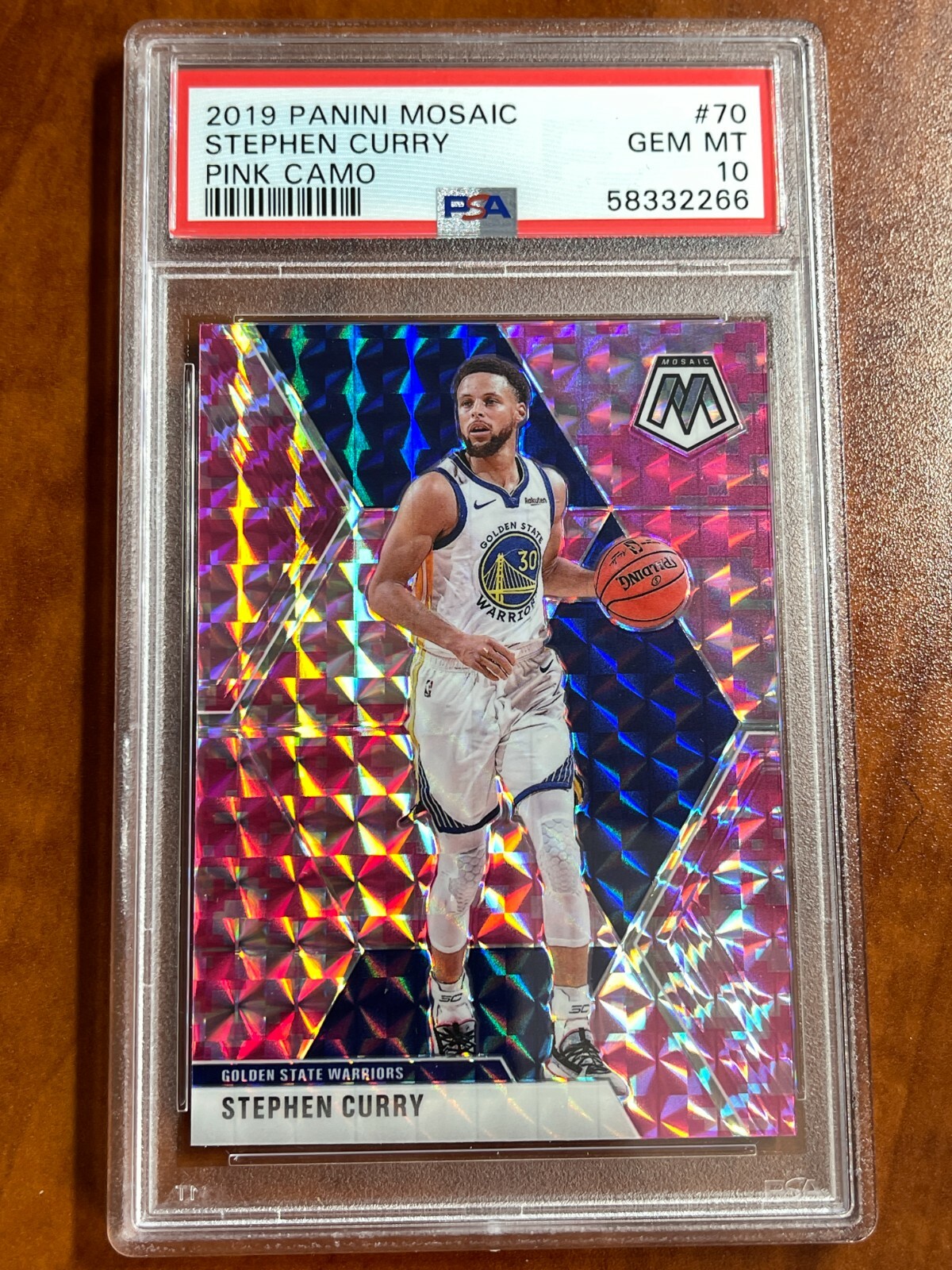 2019 Panini Mosaic Pink Camo Prizm #70 Stephen Curry Warriors PSA 10 GEM MINT