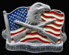 Protect Our American Heritage Gun Firearm Rights Patriotic Vintage Belt Buckle