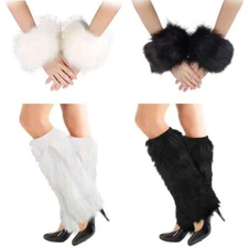 Winter Women Boot Covers w/Cuffs Set Warm Furry Faux Fur Leg Warmer Wrist Sleeve