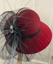 Vintage Lancaster Ladies 100% Red Wool Felt Hat Formal Easter Bling Made In USA