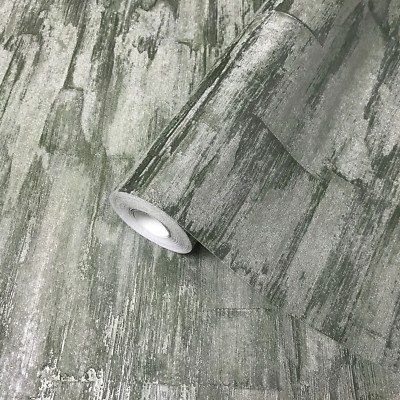 Modern Wallpaper roll faux Concrete silver Green metallic faux stone textured 3D