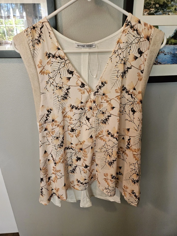 Camiseta sin mangas túnica viscosa sedosa sin mangas mediana para mujer Zara estampado floral nueva Foto 4 de 4
