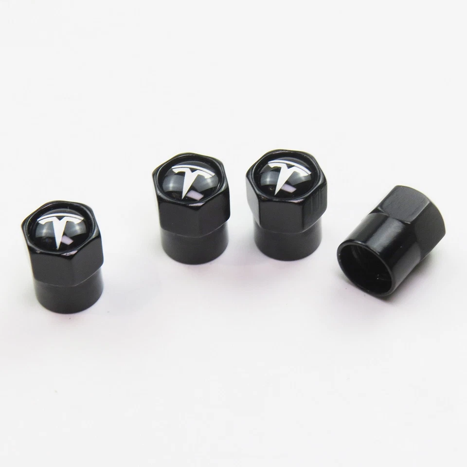 Compatível com Tesla 4 peças tampas de haste de válvula de pneu conjunto de alumínio anodizado preto - Imagem 4 de 4