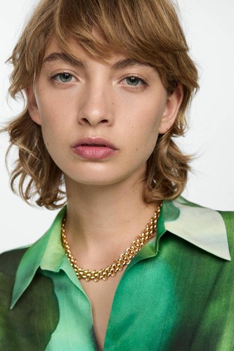 Mango Vestido cruzado con estampado gráfico verde S - Imagen 6 de 10