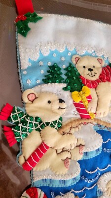 Kit Broderie Chaussette Noël Bucilla - Ours Polaires Sur Feutre - 18 Pouces - Décorations Festives