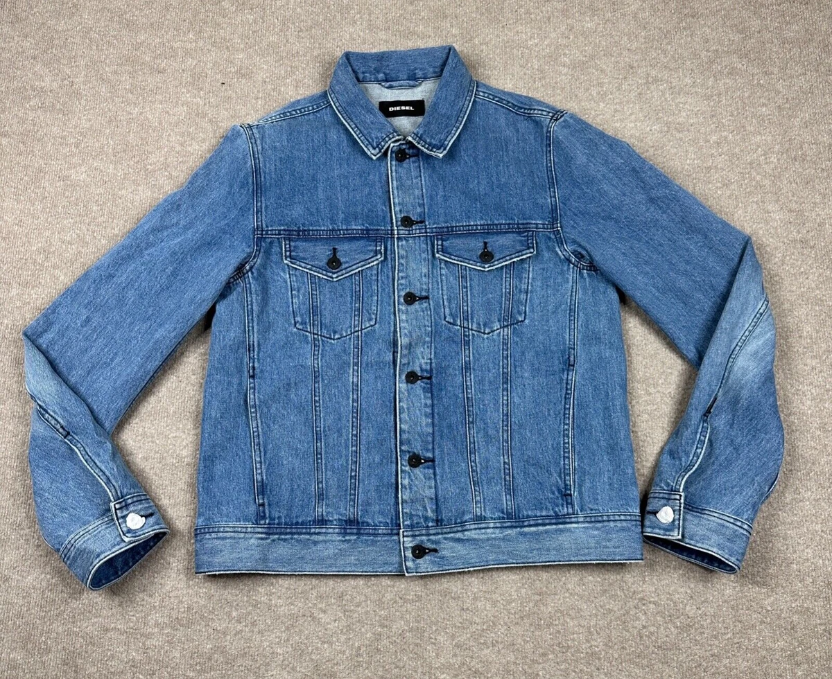 Diesel Jacket Mens Extra Large Blue Long Sleeve Denim Cat Astrophy Trucker  Adult