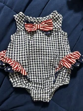 Bonnie Jean Baby Girls Bodysuit, Navy Theme, 3-6 Months Fourth Of July American