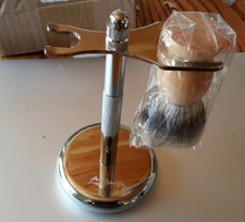 River Lake badger hair brush and chrome razor stand