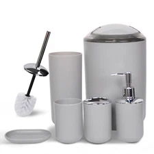 Grey Bathroom Accessories Set 6 Piece Bath Ensemble for Decorative Countertop