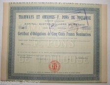 Urkunde Aktionen: St&eacute; Stra&szlig;enbahnen Und Omnibus F. Pons De Toulouse (566)