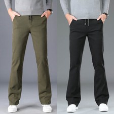 Pantalon Trompette Noir Vert à Taille Élastique Boutons Coton Stretch 27-38