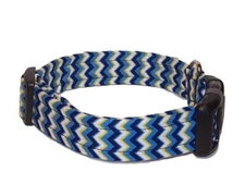 Wet Nose Designs Colorful Preppy Blue Chevron Stripes Dog Collar Zig Zag