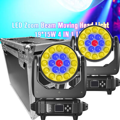 2x 19 LED Zoom Beam Wash Moving Head RGBW DMX Bühnenlicht DJ Show mit Flightcase