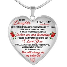 To My Daughter Love Dad Necklace Heart Pendant Birthday Gift From Father Girls