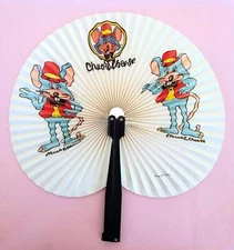 RARE! Vintage 1980 Collapsible Chuck E Cheese Fan w Metal Handle Prize EXC NOS