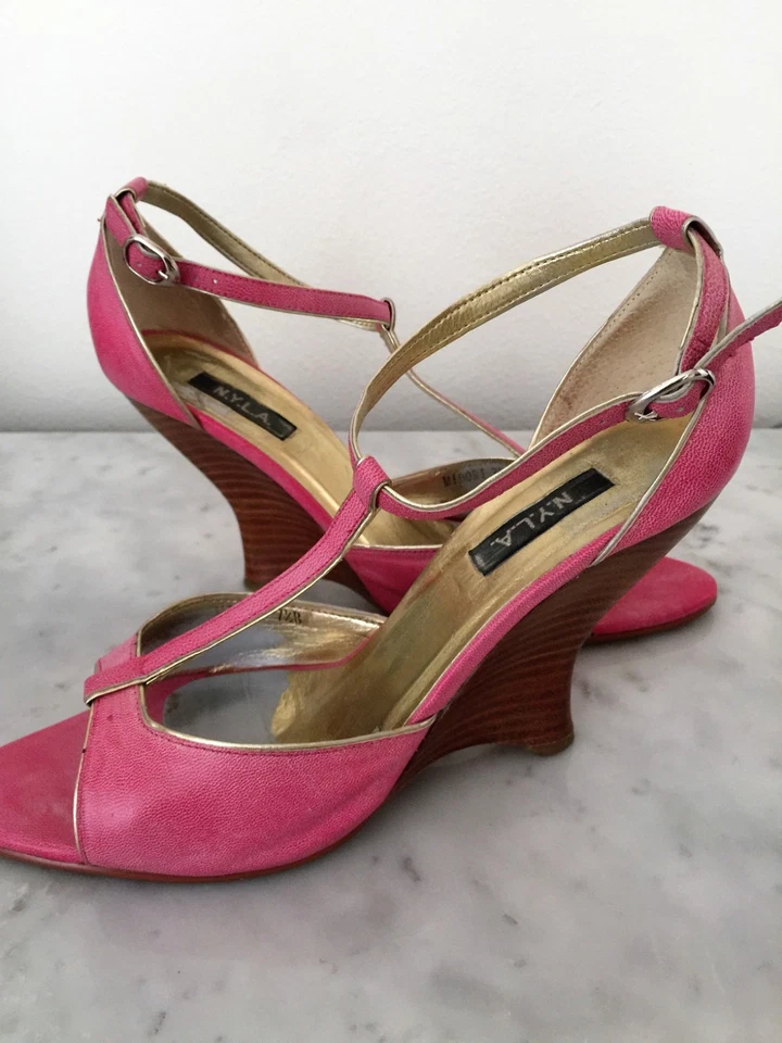 N.Y.L.A. Pink Wedge ANKLE STRAP HIGH HEEL WOMEN'S SHOES 7.5 B Very Comfortable - Image 2 of 3