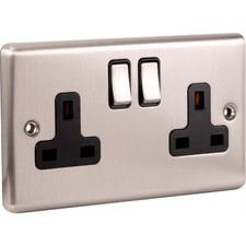 Brushed Stainless Steel Brushed Chrome Sockets and Switched USB Black Insert