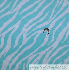 BonEful Fabric FQ Cotton Quilt Blue Aqua White Zebra Skin Print Jungle Safari NR