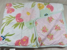 Cloud Island Floral baby blanket Pink Lemonade cotton 2 ply jersey knit green